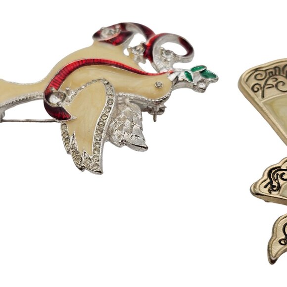 VTG Brooch Set 3PC Christmas Novelty Holiday Angel Dove Wreath Figural Pins - Picture 8 of 16